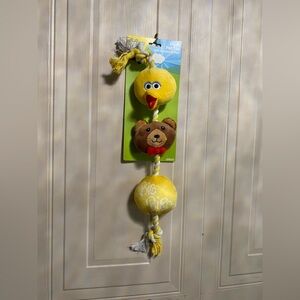 Sesame Street BIG BIRD & Bear Plush Pet DOG Toy With Squeaker & Rope NEW!